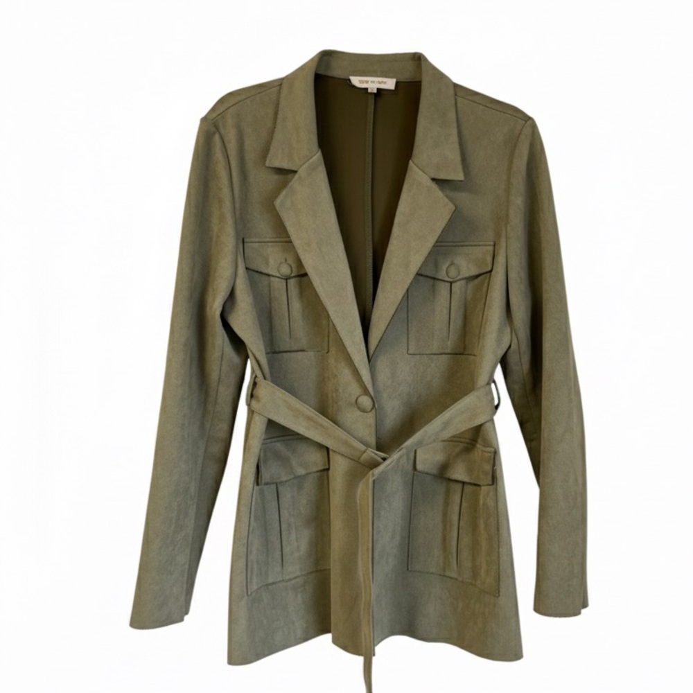 Anthropologie Sage Green Faux Suede Utility Jacket - Belted Blazer - Sz Medium